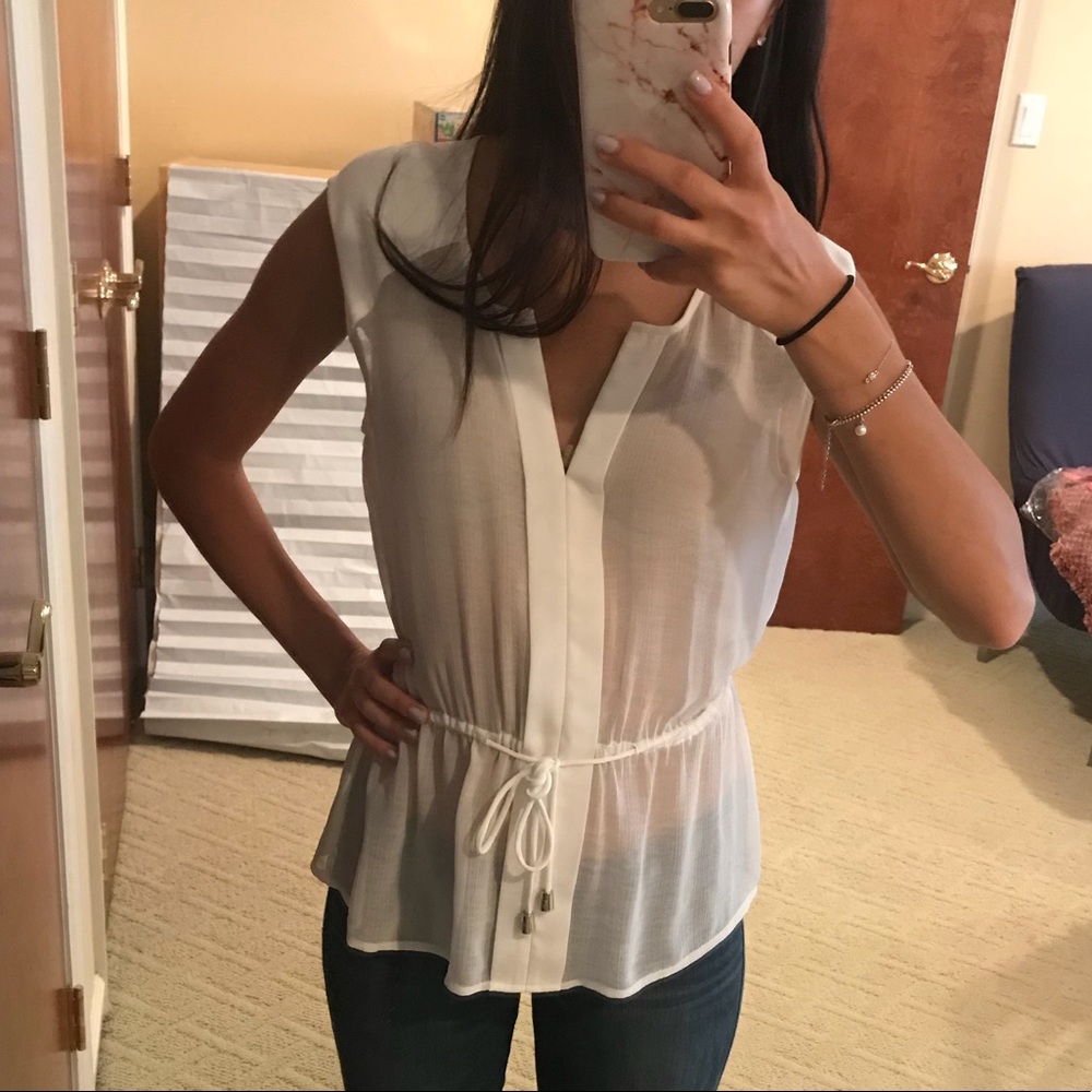Vince Camuto Sheer White Tank Split Neck